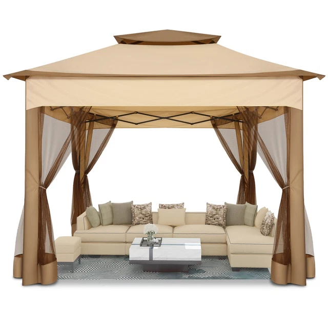 Partyzelt 3,3x3,3m Pavillon Doppeldach Wasserdicht UV Gartenzelt mit Moskitonetz