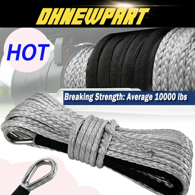 1/4"x50' 10000LB Synthetic Winch Rope Line Recovery Cable with Sheath Gray US