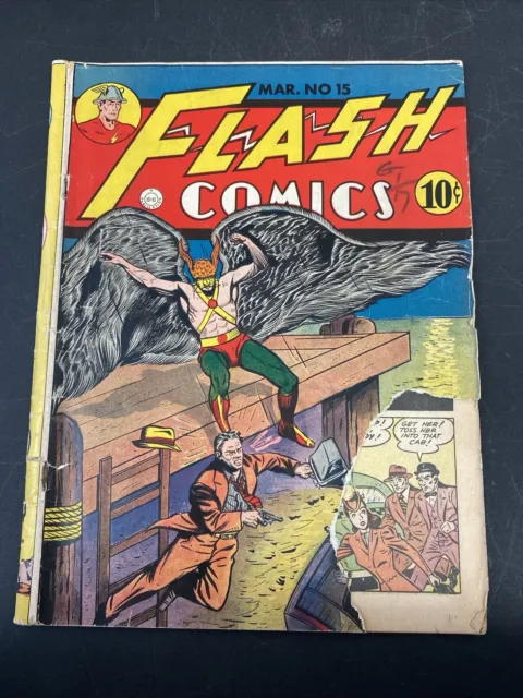 Flash Comics #15 Early Golden Age Vintage DC Superhero Comic 1941 7th Hawkman