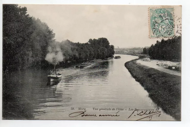 MERY SUR OISE Oise CPA 60 théme PENICHES Les remorqueurs sur l'oise