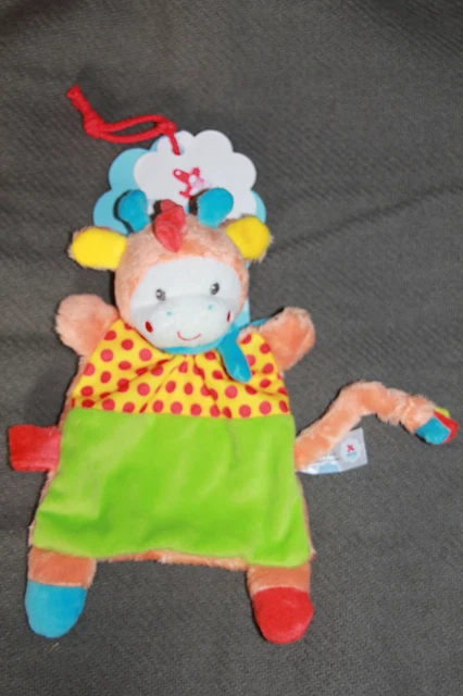 Doudou Nicotoy Simba Toys Girafe  Plat Orange Pois Rouge Jaune Vert Bleu  Neuf