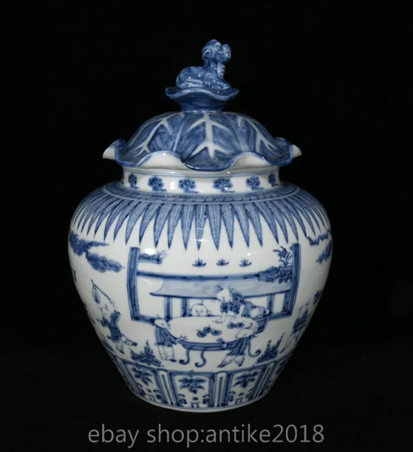 12.8 " Chenghua Marked China Blue White Porcelain Dynasty People Story Crock Pot