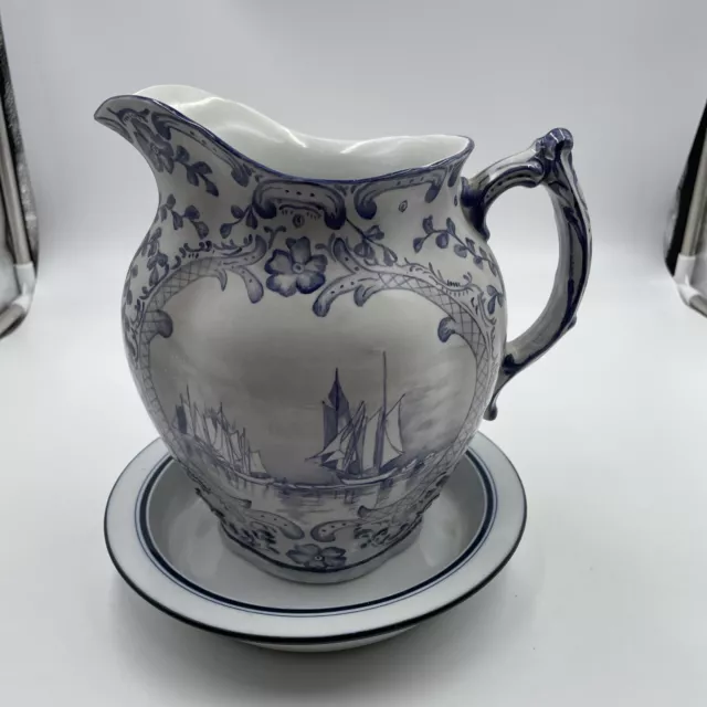 Royal Ironstone China Alfred Meakin England Pitcher and bowl Windmill Raised art