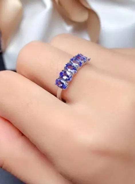 Bague alliance, pierre Tanzanite. 1,8 carats. Argent Sterling 925. Ajustable