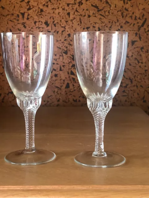 Pair of Sherry/Small wine/liqueur Glasses 5 in -twisted stem-poss handmade