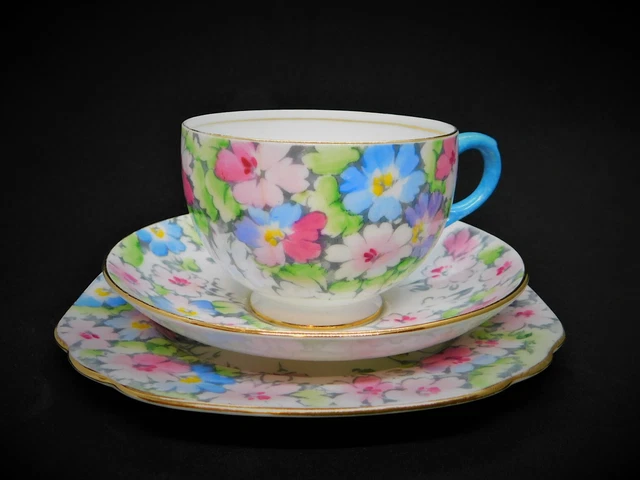 Cups A/F Vintage English China FLORAL CHINTZ TRIO Crown Staffordshire F14521