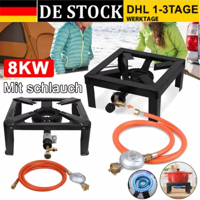 8KW Gaskocher Hockerkocher Gas Kocher Campingkocher Mit Schlauch 50m Bar Regler