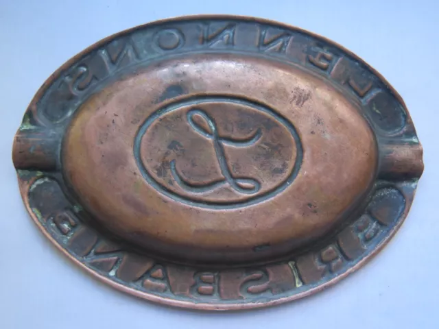 VERY RARE LENNONS HOTEL BRISBANE ASH TRAY in COPPER c1920s QUEENSLAND 2