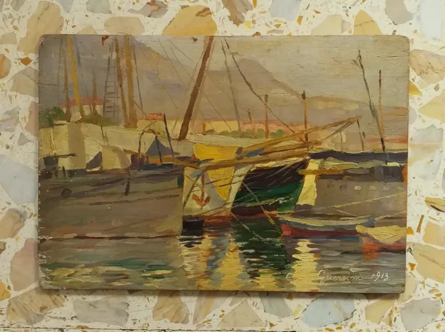 Dipinto con scena marina firmato Carlo Guerrini 1913