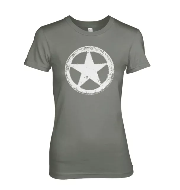 Armee Zweiter Weltkrieg Militär White Star Retro T-Shirt Damen Alle Größen