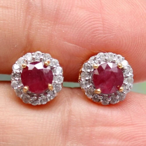 5 Mm. Rund Schliff Rot Rubin & Weiß Kambodscha Zirkonia Ohrringe 925 Silber