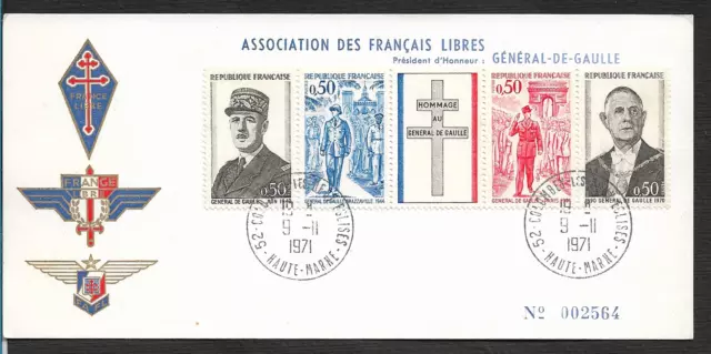 FRANCE PREMIER JOUR FDC YVERT 1695 à 1698   GENERAL DE GAULLE   COLOMBEY 1971