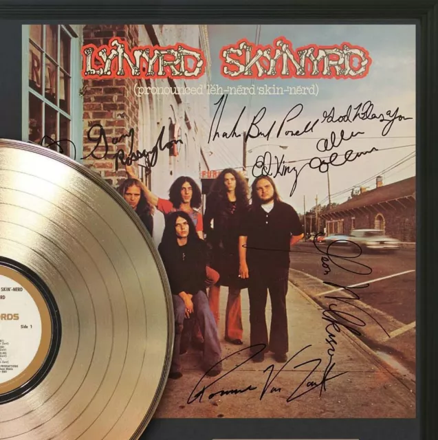 Lynyrd Skynyrd  Framed Black wood Reproduction Signature Gold LP Display 2