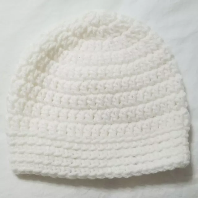 NEW Crochet Baby Hat White 0-3 Months Newborn Handmade Boy Girl Beanie Cap (b)