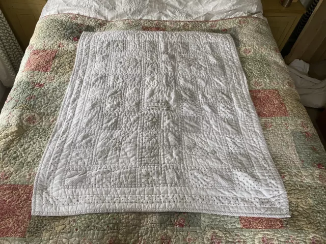 The Little White Company White/ Grey Cotbed Quilted Bedspread Blanket