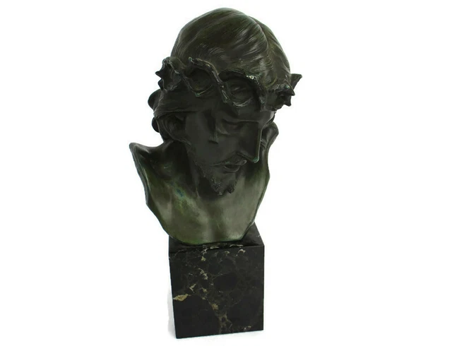 Bust Jesus Christ  Faux Bronze   Marble Base Statue Art Sculpture Stunning