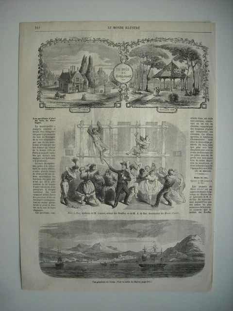 Gravure 1859. Les Pavillons D’abri Du Bois De Boulogne. Vue Generale De Ceuta...
