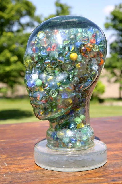 Vintage Mid Century Mannequin Head glass Display Marbles Hat Wig Stand MCM