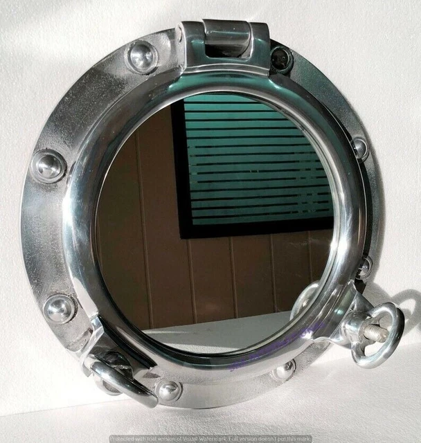 Ancien Nickel Plaqué Lourd Canal Bateau Hublot Fenêtre Bateau Rond Miroir Cadeau