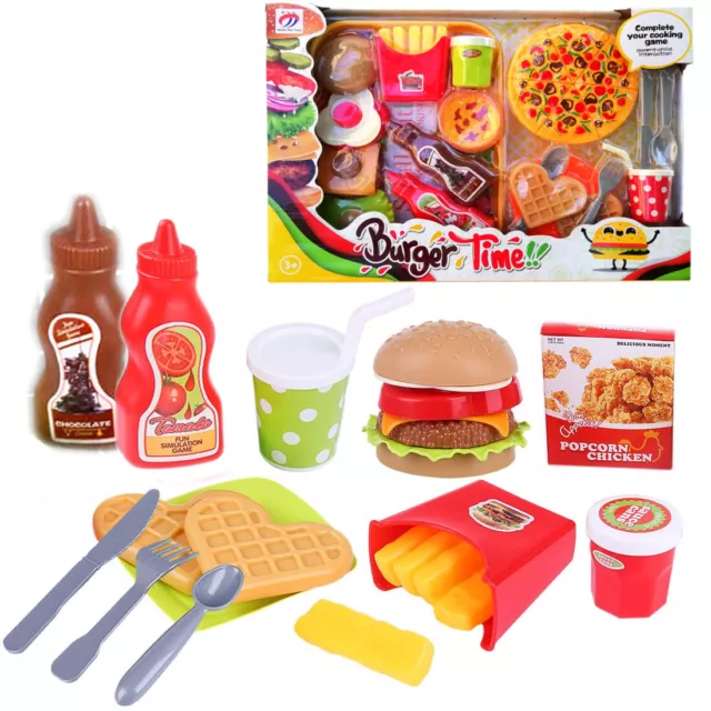 Set Juego Hamburguesa Pizza Escudo Señal Juguete Playset para Niños Con Comida 3