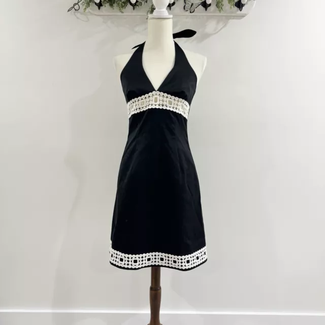Trina Turk Black White Crochet Halter Dress Size 6