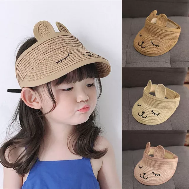 Kids Boys Girls Summer Straw Hat Visor Cap Sun Hat Wide Brim Adjustable