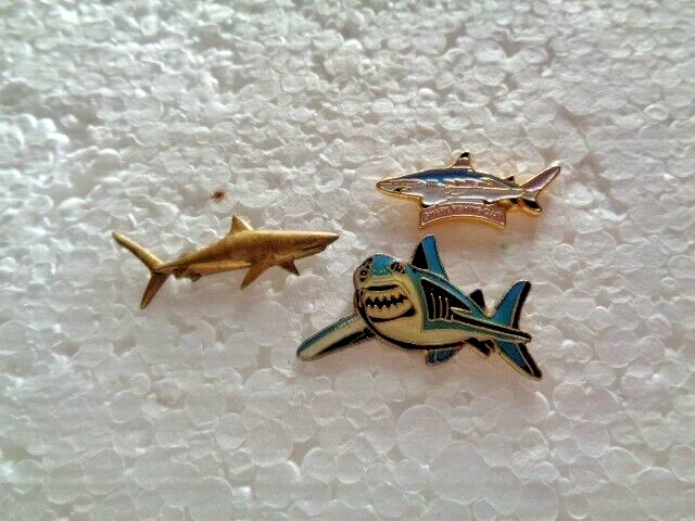 Job lot of 3 Shark sealife wildlife shaped metal lapel pins