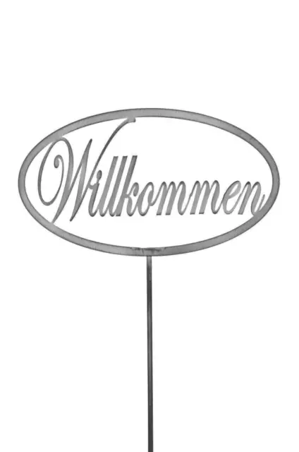 Gartenstecker "Willkommen" Metall grau 32x18 L118cm Beetstecker  Schild Garten