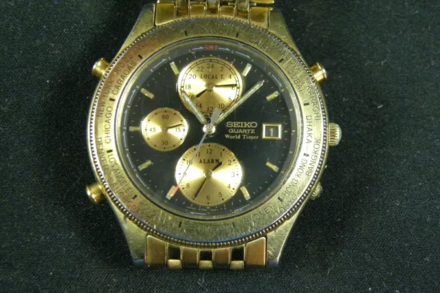 SEIKO OLYMPIC WORLD Timer Quartz 5T52-7A29 Men's Gold Tone Watch EUR 74,52  - PicClick IT