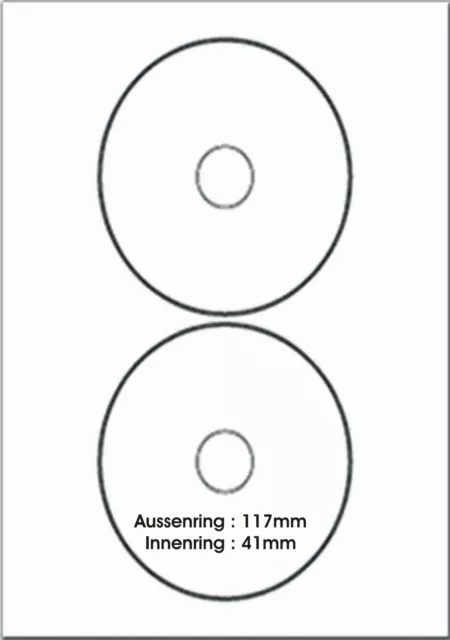 80 Etiketten Label für CD DVD Blu Ray Durchmesser Ø 117 mm weiß DIN A4