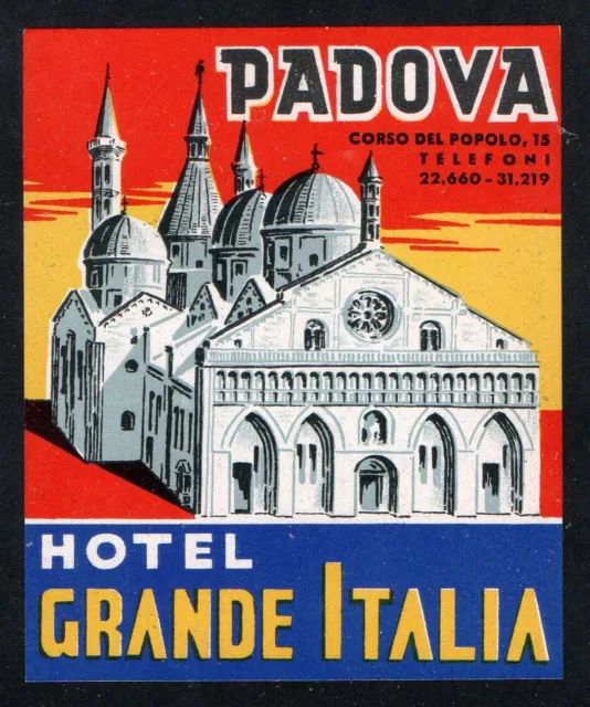 Etichetta N°40 Albergo Hotel Grande Italia Padova Valigie Bauli Label Luggage