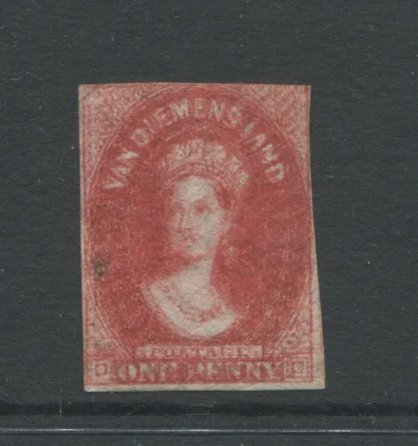 Tasmania 1867 1D Deep Red Chalon Imperf ' Double Print' Mint No Gum. Vf