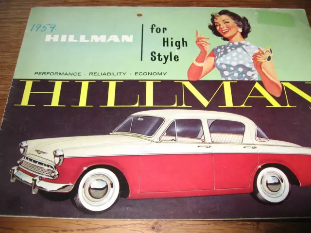 1959 Hillman Minx brochure voiture, catalogue, dépliant