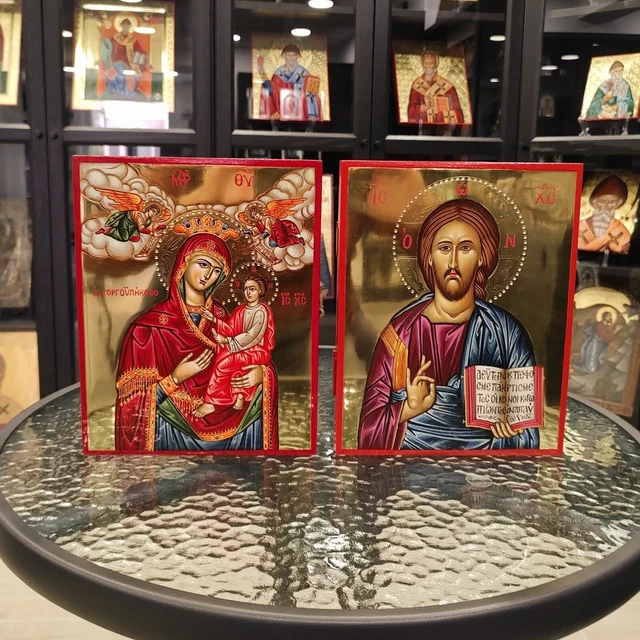WEDDING PAIR ICONS Jesus Christ Virgin Mary Hand Painted Orthodox Icon