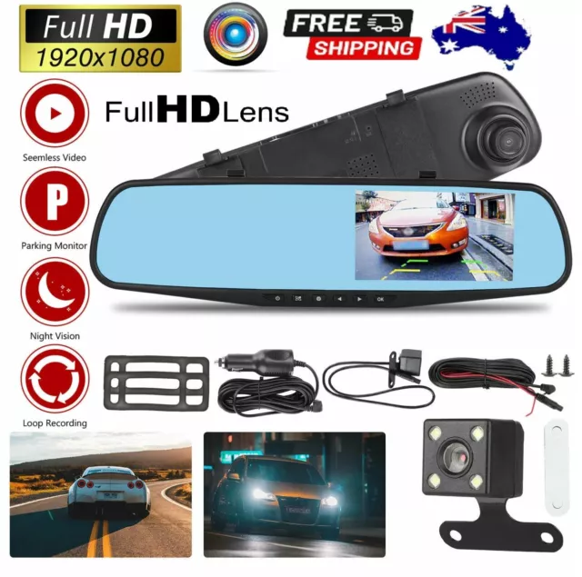 4.3" 1080P Dual Lens Car Auto DVR Dash Cam Video Camera Recorder Rearview Mirror