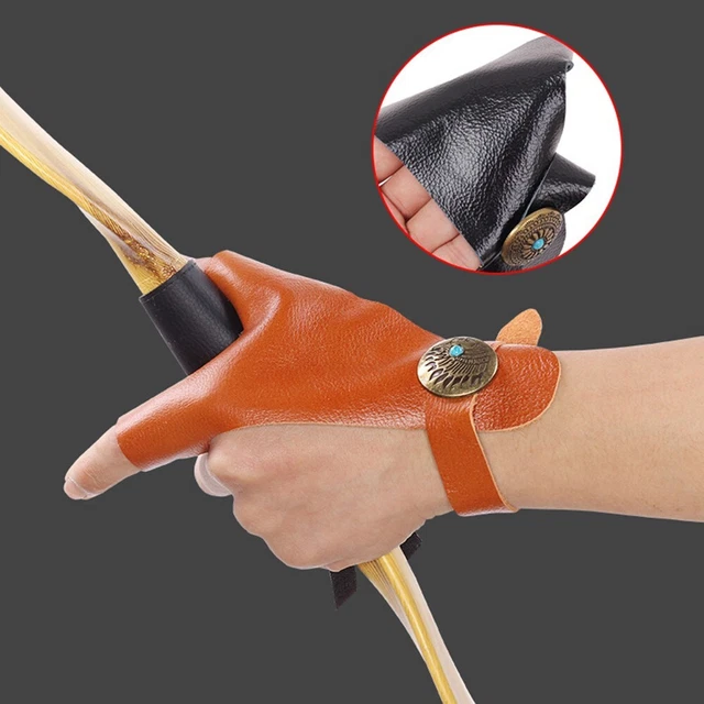 Protège-doigts Tir à L'arc En Cuir - Gant à 3 Doigts Avec Dragonne, Réglable, Pour Droitiers Et Gauchers