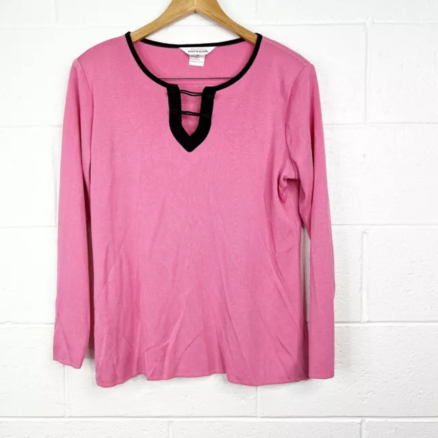 Exclusively Misook Women's Sz XL Pink Knit Black Trim Blouse Top