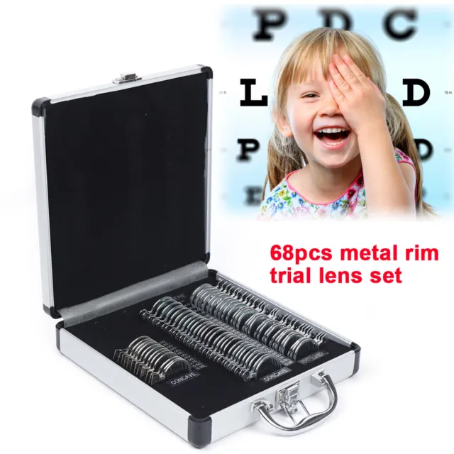 68Pcs Metal Rim Optometry Optical Lenses Case Professional Trial Frame Lens Kit