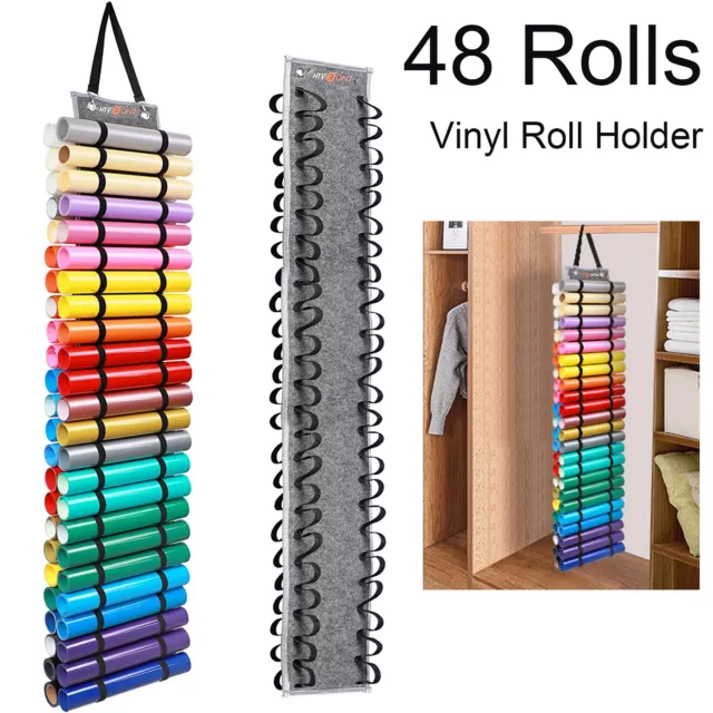 48 Compartments Grey Vinyl Roll Holder Organizer Door Wall Mount Holds Storage