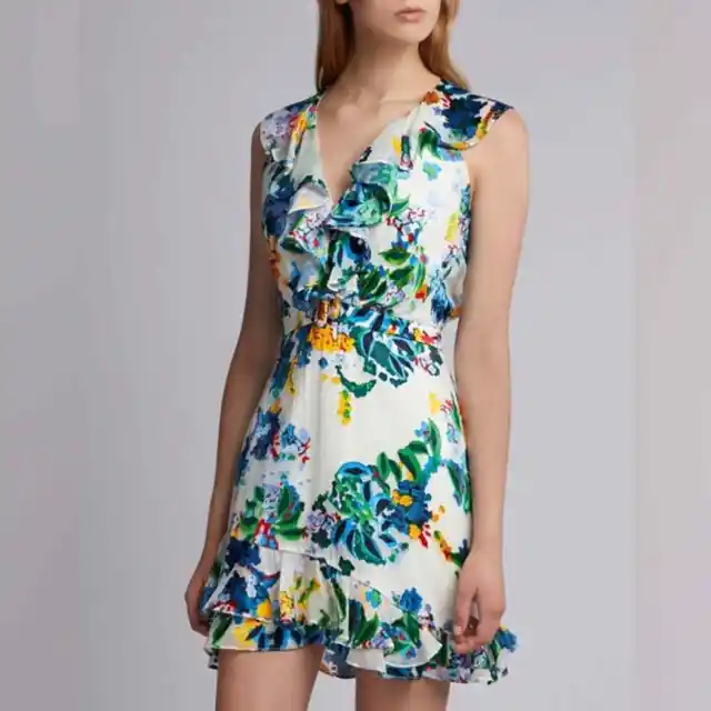 SALONI NWT Cece Dress Cream Begonia Floral Silk Blend Size 2