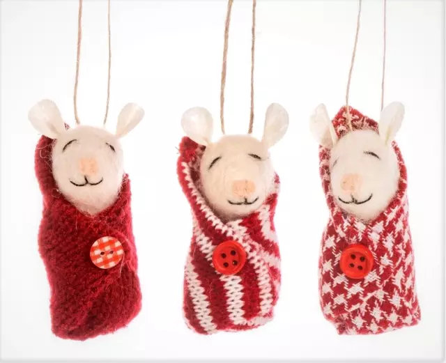 SASS &BELLE.  Sleeping Baby Mice in Blankets. Super Cute Hanging Christmas Decs!
