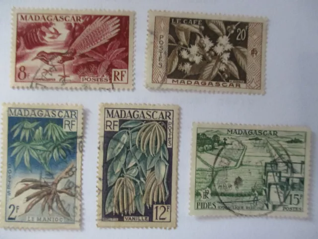 Madagascar Lot De 5 Anciens  Timbres Obliteres 1954