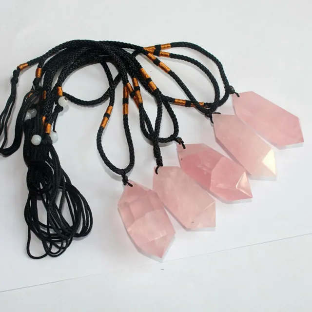 Natural Pink Rose Quartz Crystal Pendant Chakra Gemstone Necklace Healing Reiki