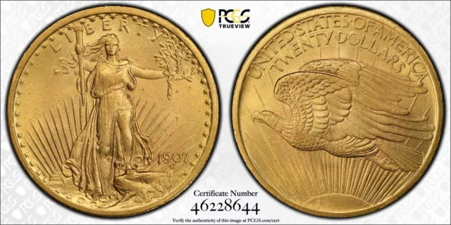 1907 $20 Saint Gaudens Gold Double Eagle PCGS MS63