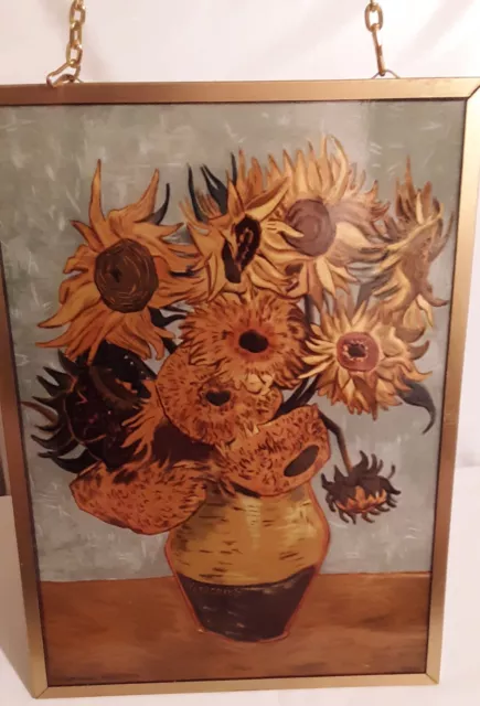 Vintage Glassmasters Vincent VanGoghs SUNFLOWERS Stained Glass Panel Suncatcher