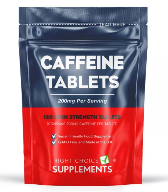 Caffeine 200mg x 120 Tablets - Pre Workout Energy Pills Boost Focus & Alertness