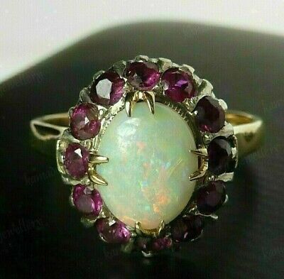 Lab Created Floral Women's 2.25ct Oval Fire Opal & Ruby Cocktail Ring 925 Silver