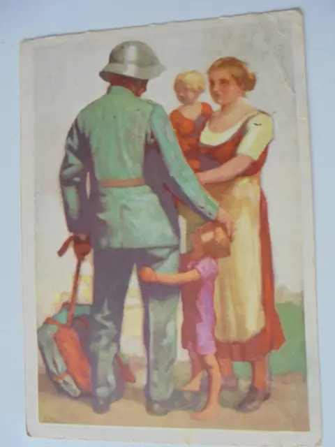 AK Bundesfeier 1929 Für die Schweizer. Nationalspende Soldat,Frau,2Kinder gel.29