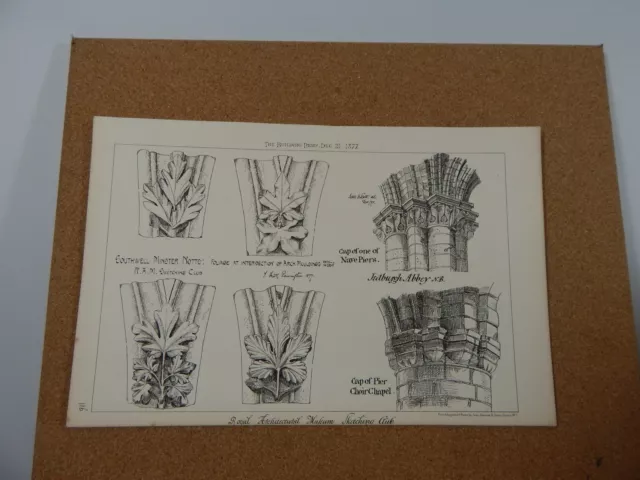 Antique Architects Print Southwell Minster & Jedburgh Abbey Interior Detail 1877