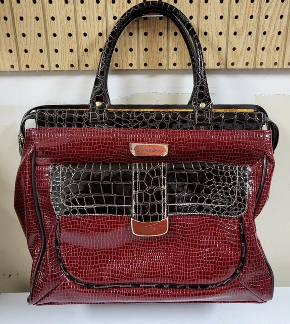 Samantha Brown Dowel Travel Bag Croc Embossed Red Brown Weekender Carry On